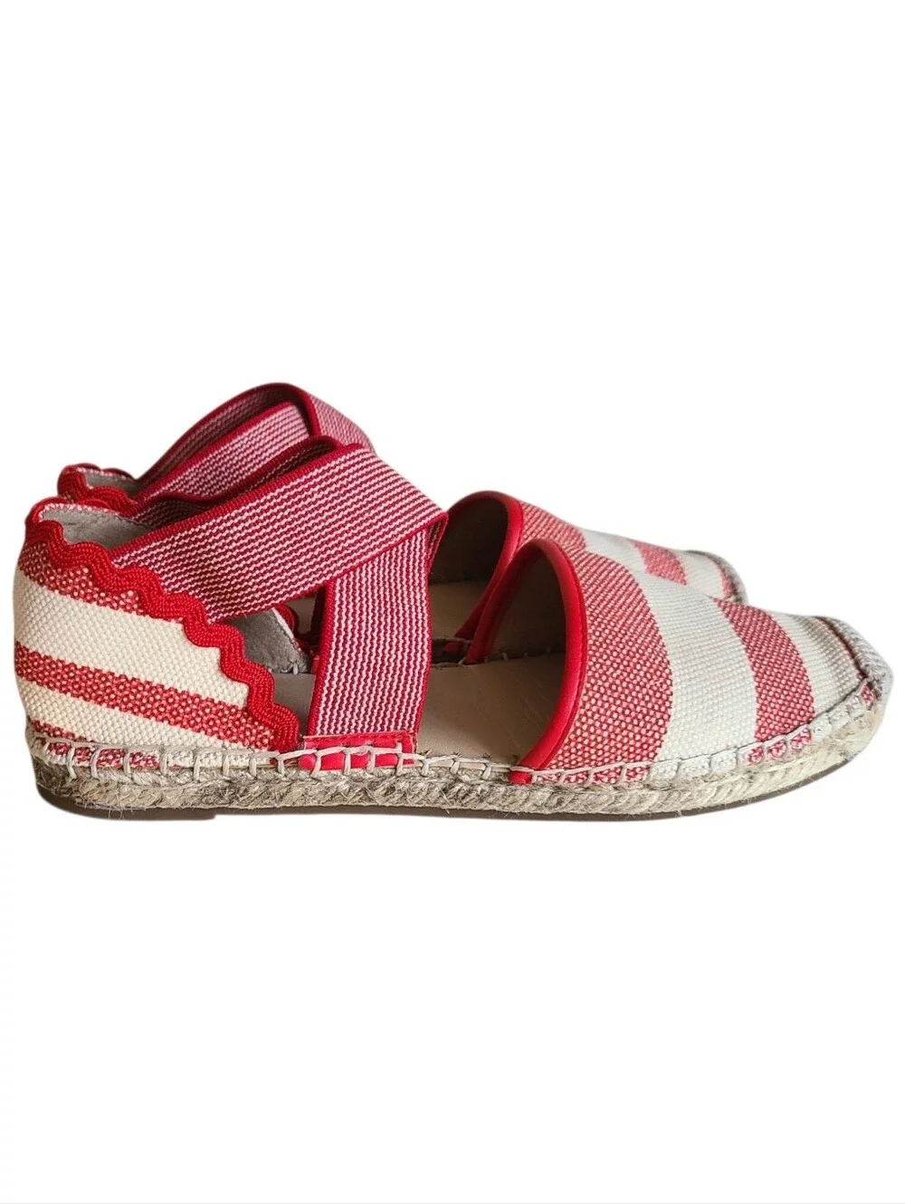 lands' end red & white striped elastic strap espadrilles size 7
